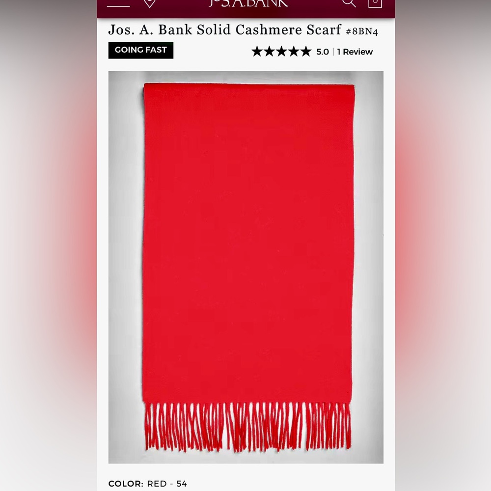 Jos. A. Bank Red Cashmere Scarf - Picture 7 of 8